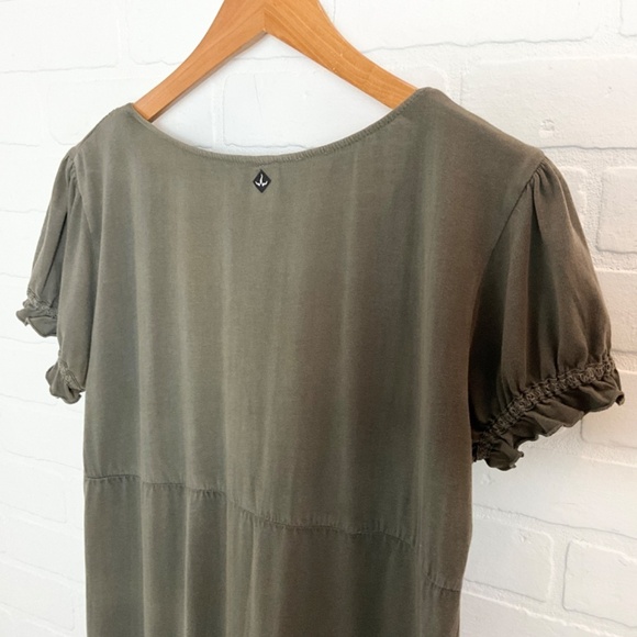 Prana Mini Dress Boho Crochet Olive Green 100% cotton V surplice neck Eco S - Picture 10 of 15